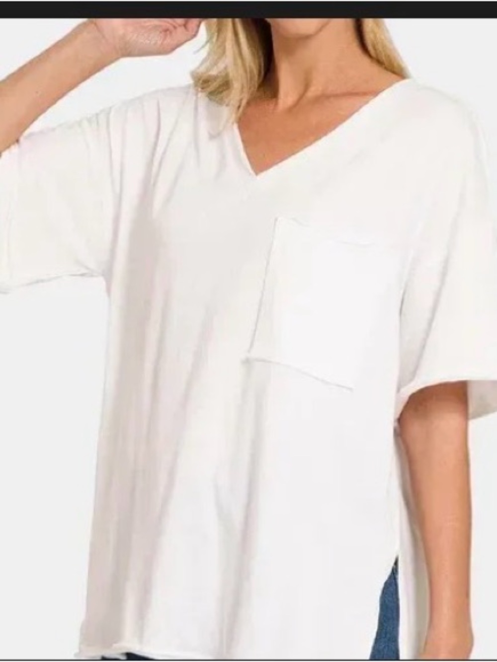 Zenana Outfitters Women's Cream V-Neck Pocket Tee